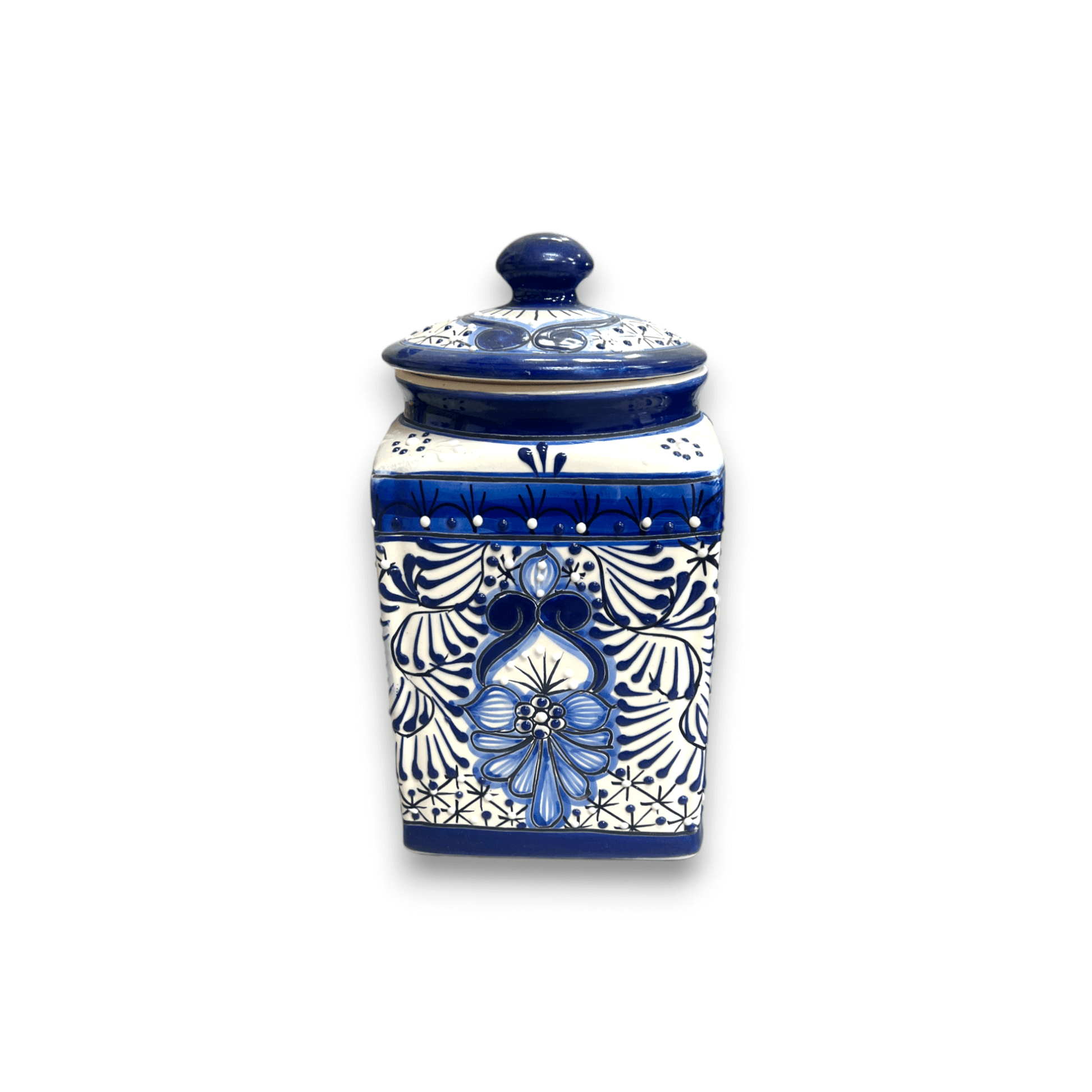 Blue Talavera Canister Set Handmade Mexican Ceramic Jars - - Talavera Canister Set