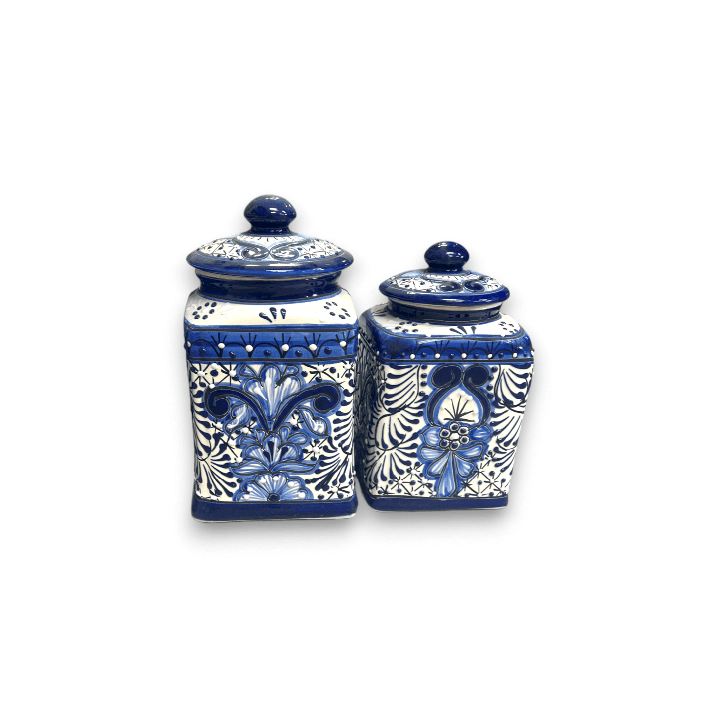 Blue Talavera Canister Set Handmade Mexican Ceramic Jars - - Talavera Canister Set