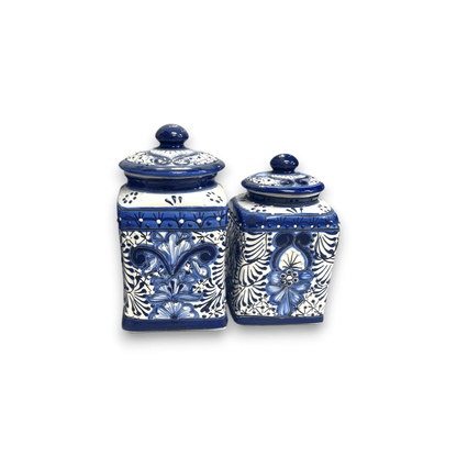 Blue Talavera Canister Set Handmade Mexican Ceramic Jars - - Talavera Canister Set