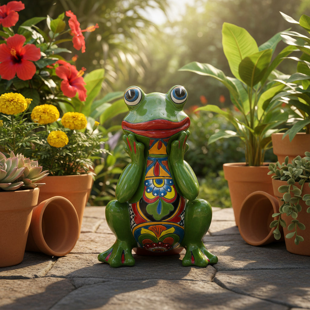 Talavera Frog Statue Vibrant Hand-Painted Mexican Ceramic Art - - Talavera Statue