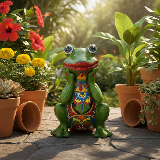 Talavera Frog Statue Vibrant Hand-Painted Mexican Ceramic Art - - Talavera Statue