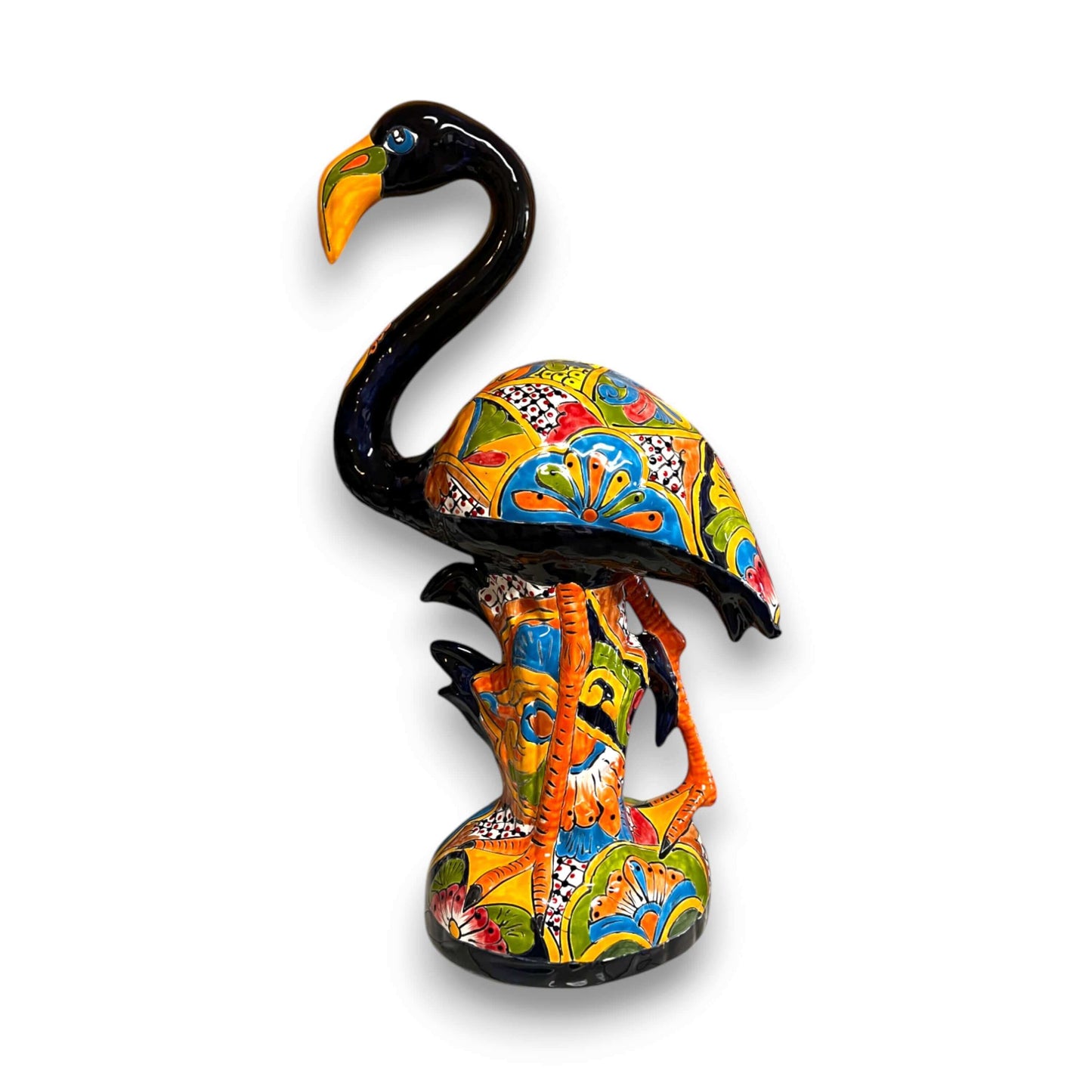 Talavera Flamingo Statue Hand-Painted Mexican Ceramic Bird Art - - Talavera Statue