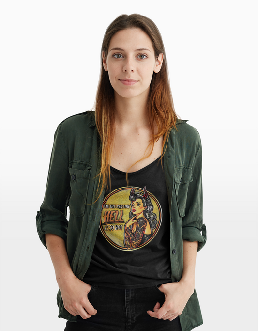 The Reason Why Hell is so Hot Pin-Up Racerback Tank - Solid Black - Tank Top