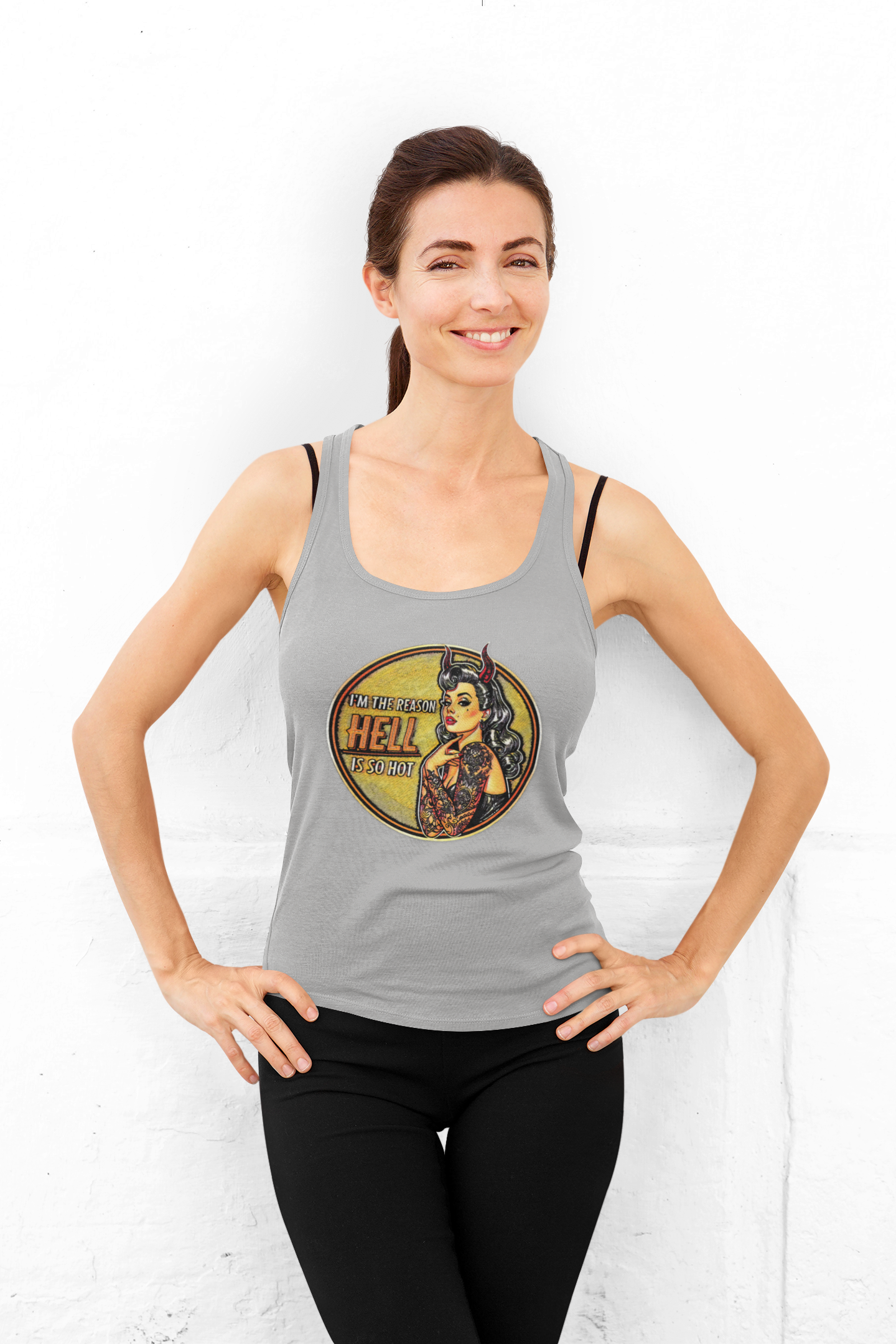 The Reason Why Hell is so Hot Pin-Up Racerback Tank - Heather Grey - Tank Top