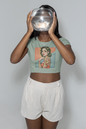 Vintage Pin Up Retro Crop Top - Stonewash Green - Cropped Graphic Tee