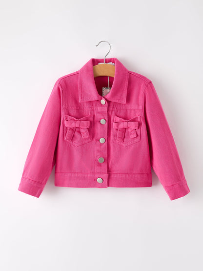 Hot Pink Fall Girls Denim Top - - Top