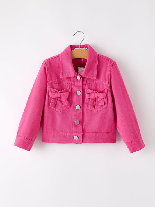 Hot Pink Fall Girls Denim Top - - Top