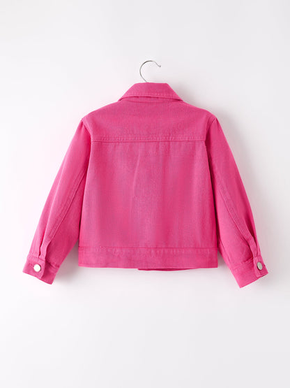 Hot Pink Fall Girls Denim Top - - Top