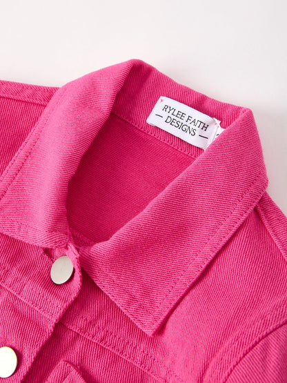 Hot Pink Fall Girls Denim Top - - Top