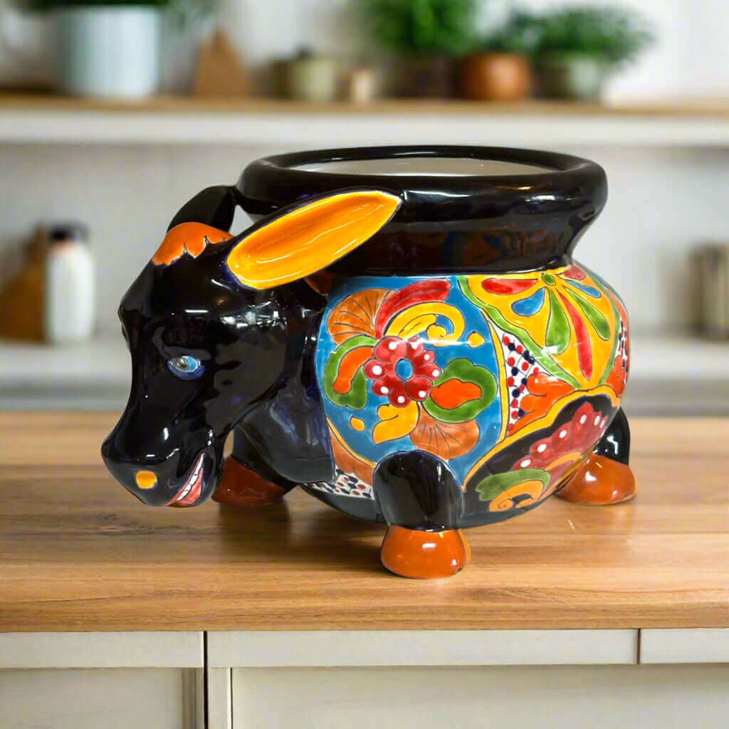 Vibrant Talavera Donkey Planter Mexican Burro Pottery - - Talavera Planter