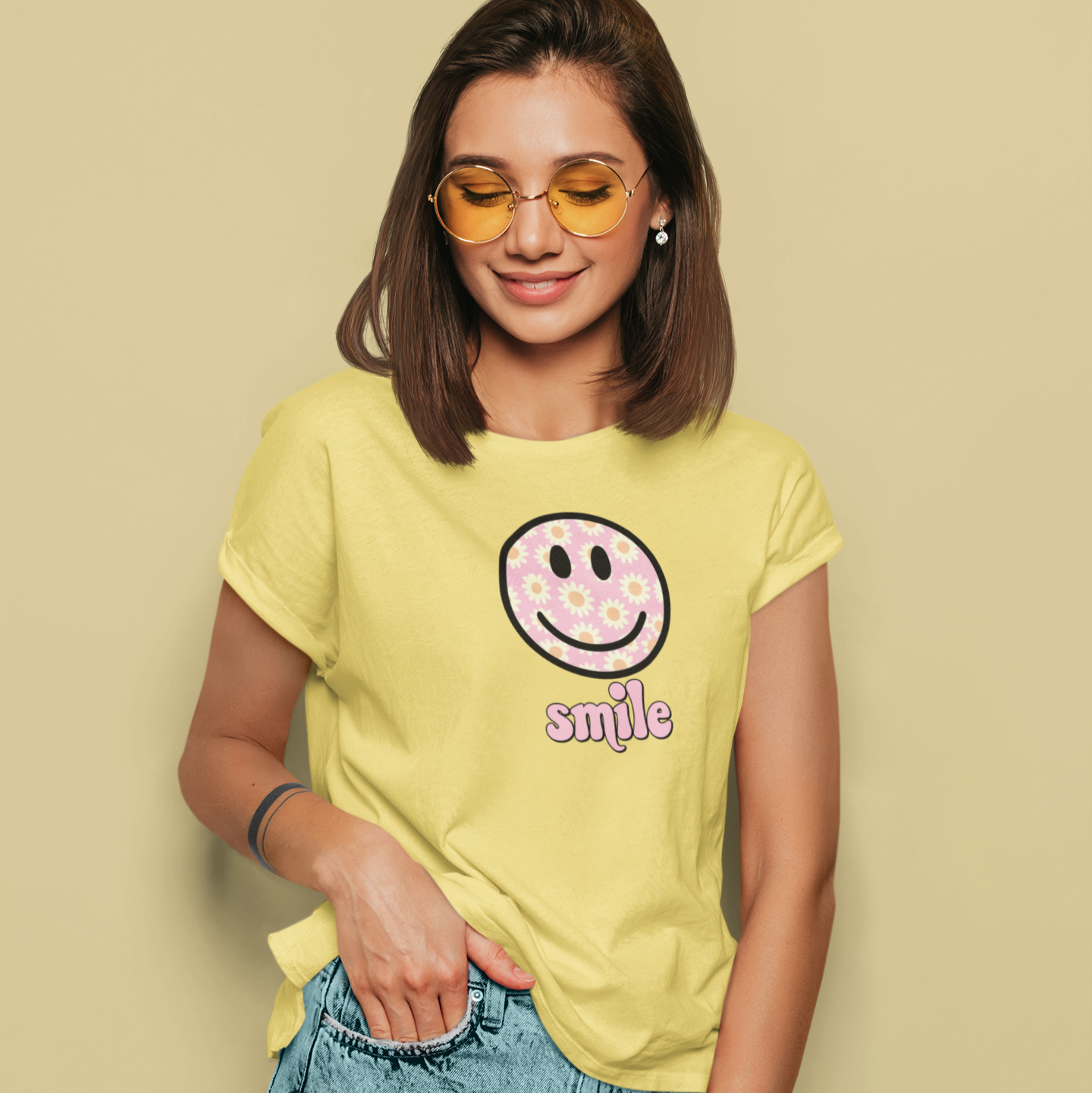 Smile Floral Womens T-Shirt - Positive Vibes Tee- Cloud 16 Clothing Co.- {{Product type}}