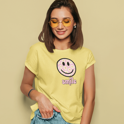 Smile Floral Womens T-Shirt - Positive Vibes Tee- Cloud 16 Clothing Co.- {{Product type}}
