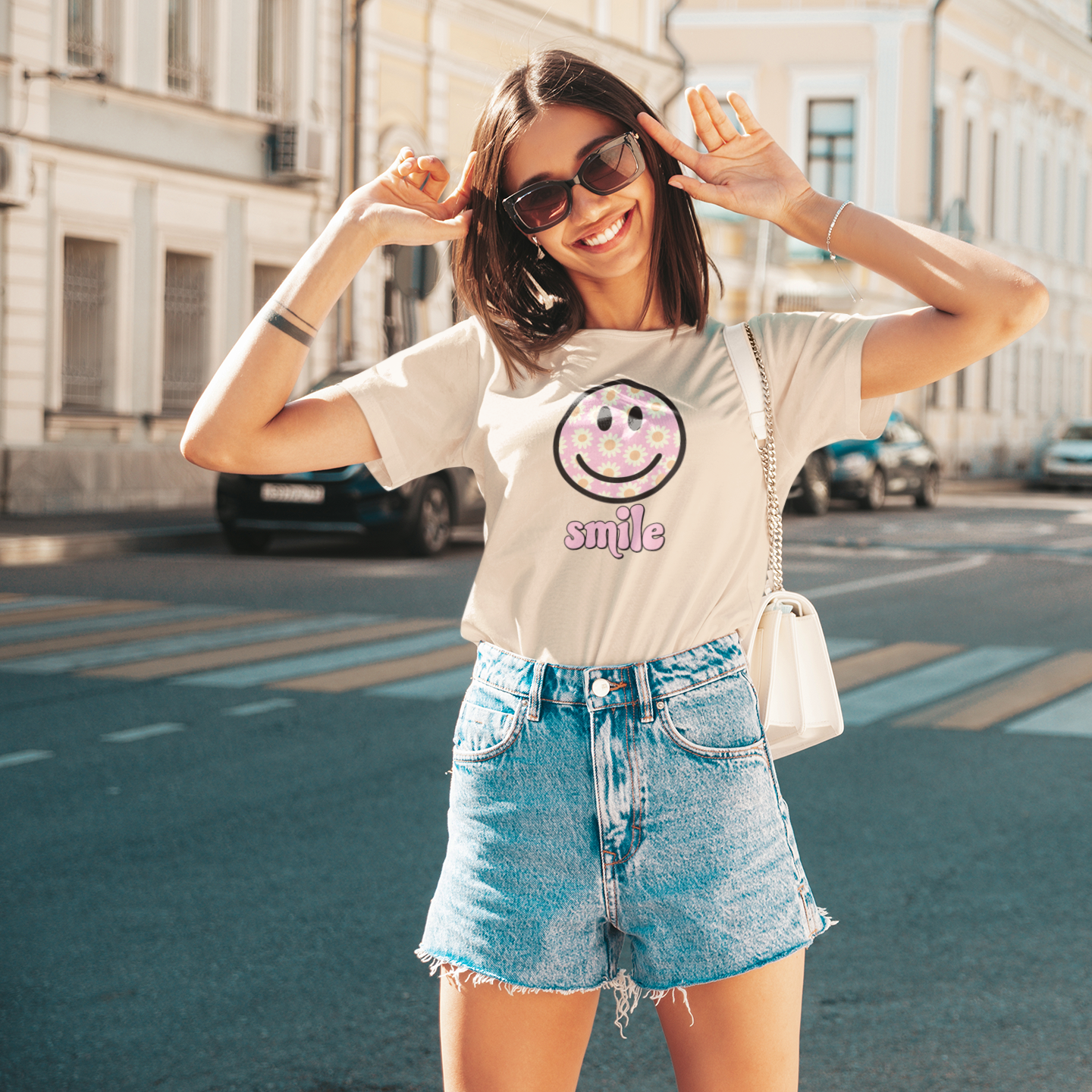 Smile Floral Womens T-Shirt - Positive Vibes Tee- Cloud 16 Clothing Co.- {{Product type}}