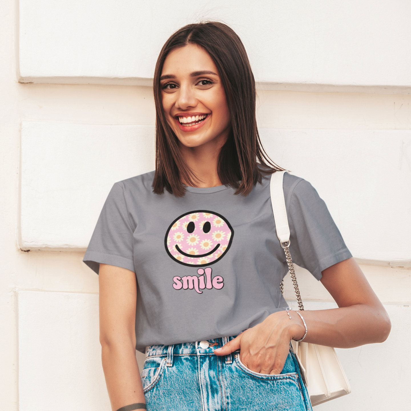 Smile Floral Womens T-Shirt - Positive Vibes Tee- Cloud 16 Clothing Co.- {{Product type}}
