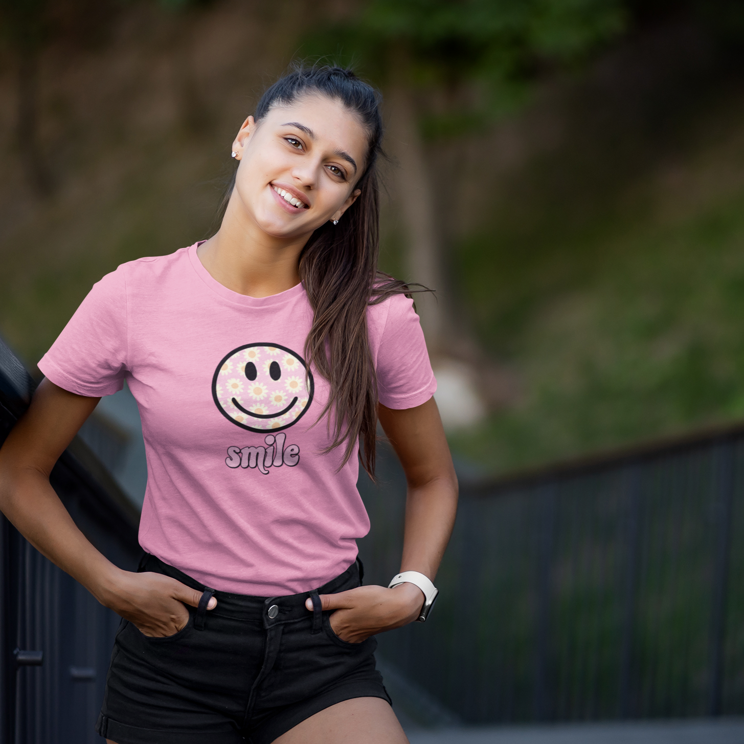 Smile Floral Womens T-Shirt - Positive Vibes Tee- Cloud 16 Clothing Co.- {{Product type}}