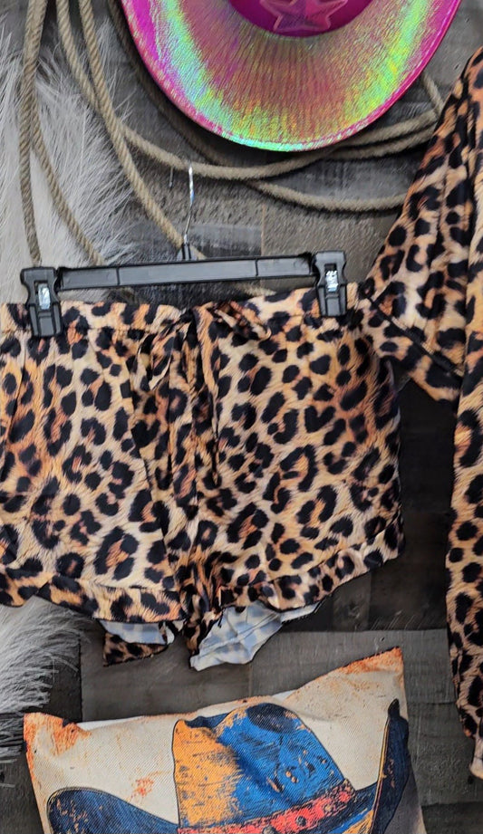 Baha Ranch Retro Pop Western Leopard Cowgirl Satin Pajamas - - Pajama Sets