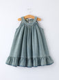Girls Denim Ruffle Trim A-Line Dress - Light Blue - Dress