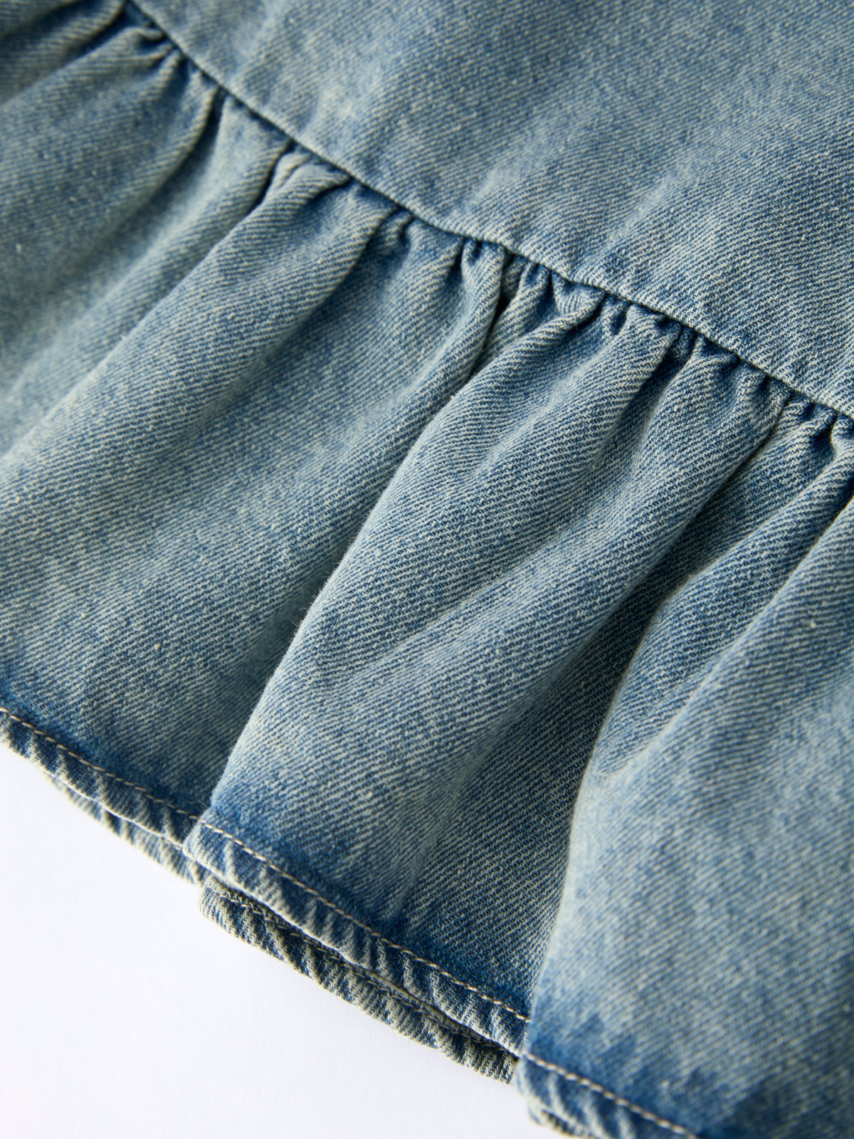 Girls Denim Ruffle Trim A-Line Dress - - Dress