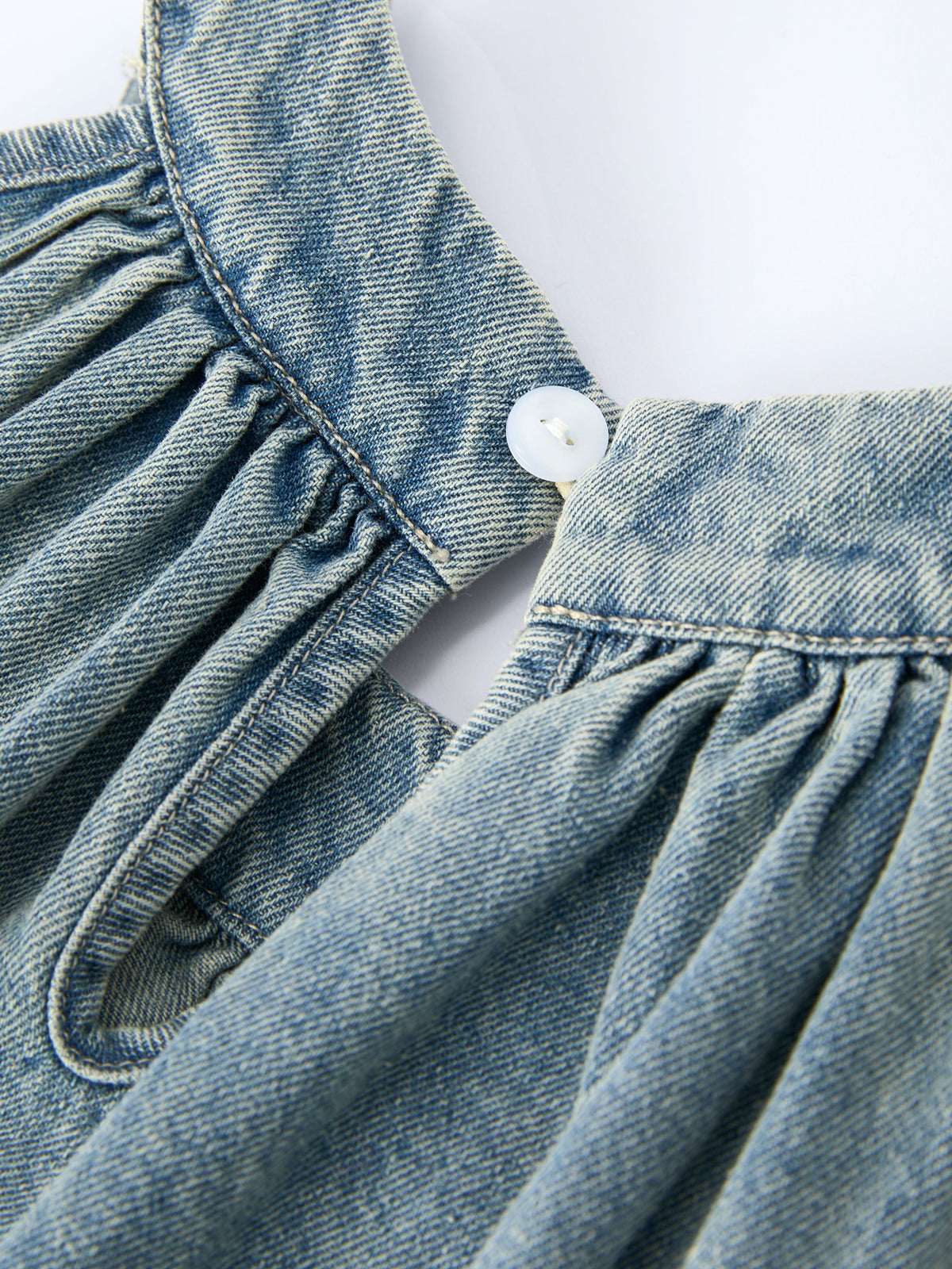 Girls Denim Ruffle Trim A-Line Dress - - Dress