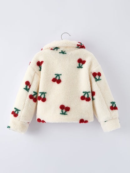 Cherry Plush Jacket for Girls – Zip-Up Winter Coat - - Top