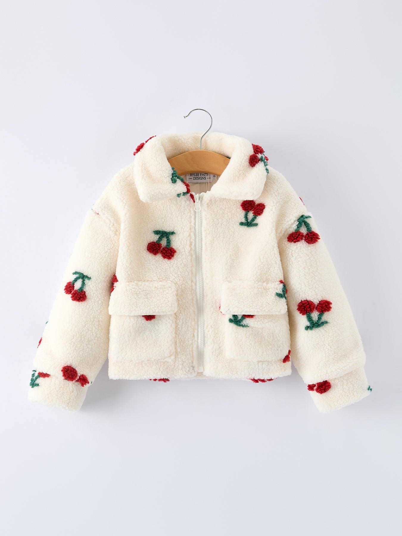 Cherry Plush Jacket for Girls – Zip-Up Winter Coat - - Top
