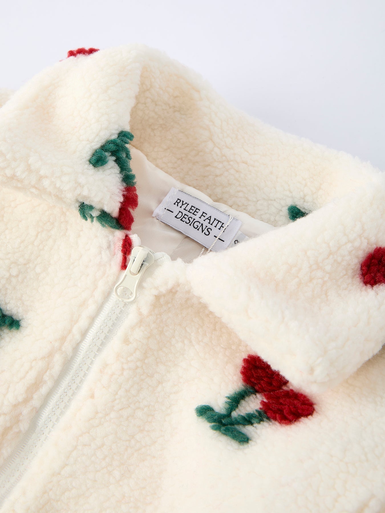 Cherry Plush Jacket for Girls – Zip-Up Winter Coat - - Top