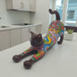 Talavera Stretching Cat Figurine Multicolor Mexican Art - - Talavera Statue
