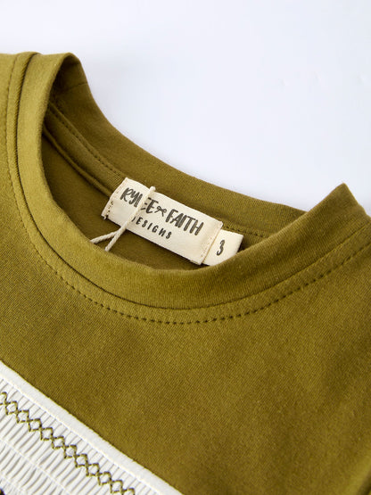 Duck Embroidery Boys Set Green Tee and Camo Shorts - - Outfit