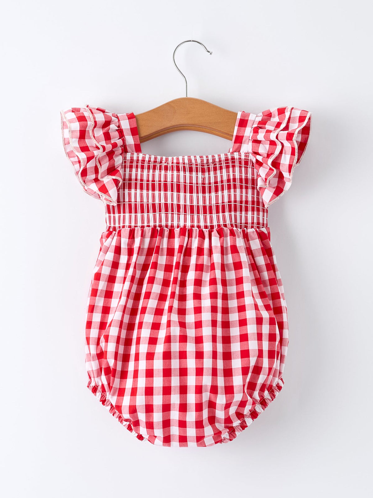 Summer Plaid Smocked Ruffle Girl Romper Sibling Outfits - - Romper