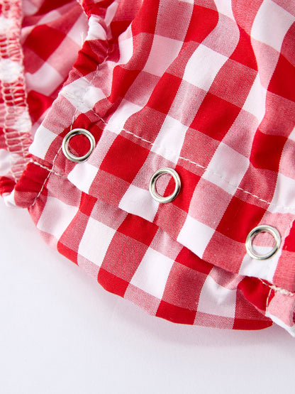 Summer Plaid Smocked Ruffle Girl Romper Sibling Outfits - - Romper