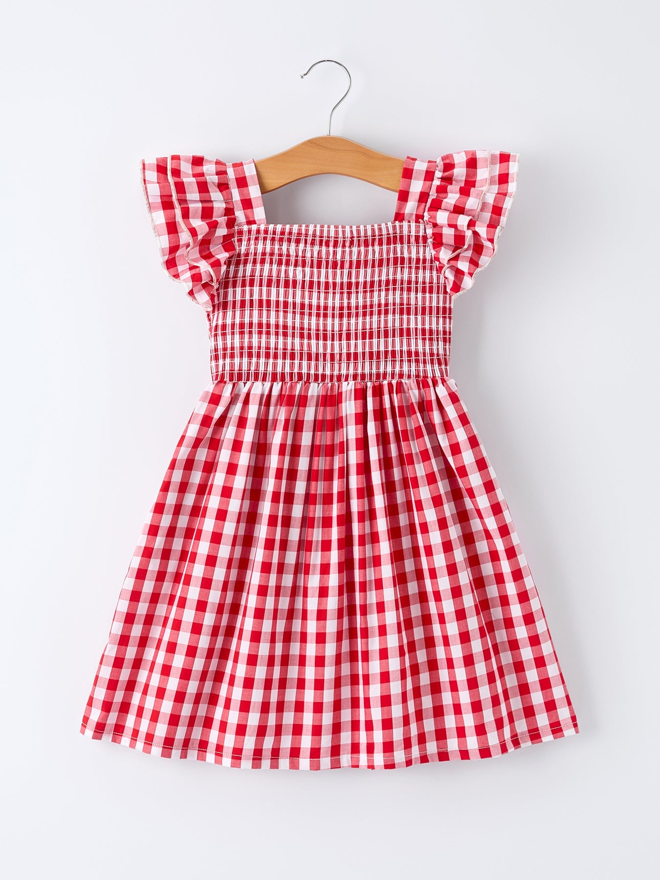 Summer Plaid Smocked Ruffle Girl Dress Sibling Outfits - - Dress