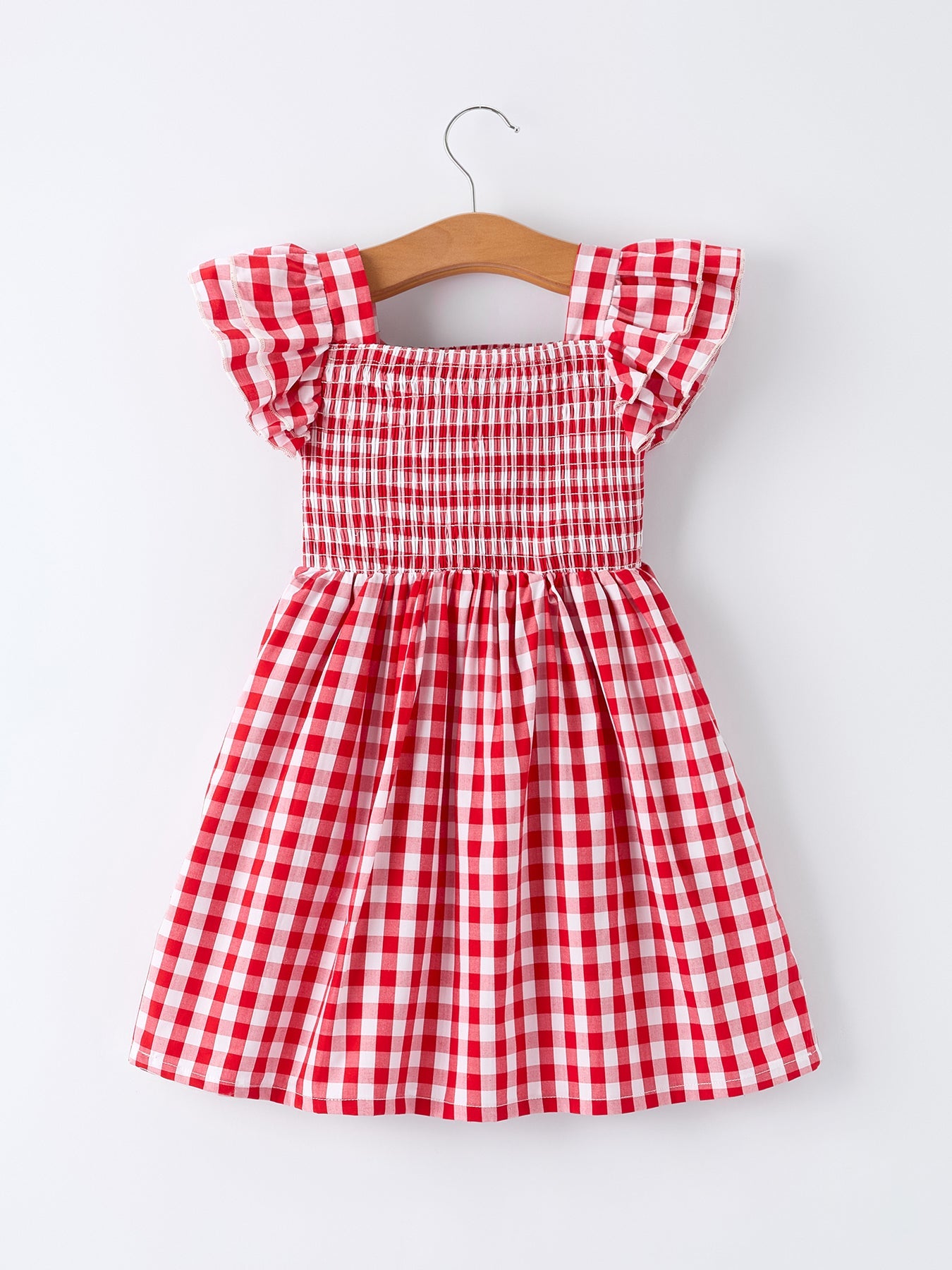 Summer Plaid Smocked Ruffle Girl Dress Sibling Outfits - - Dress