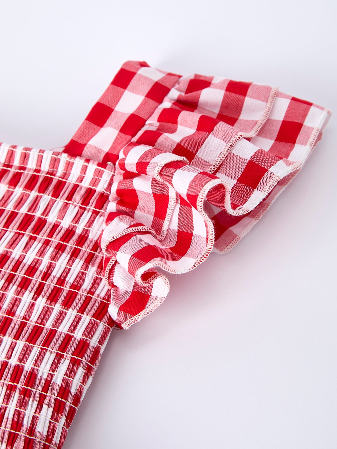 Summer Plaid Smocked Ruffle Girl Dress Sibling Outfits - - Dress