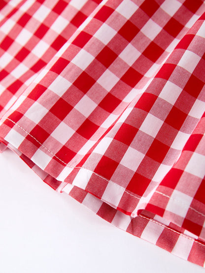 Summer Plaid Smocked Ruffle Girl Dress Sibling Outfits - - Dress