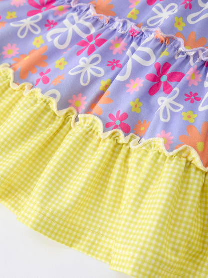 Summer Floral Girls Bow Ruffle Smocked Dress - - Dress