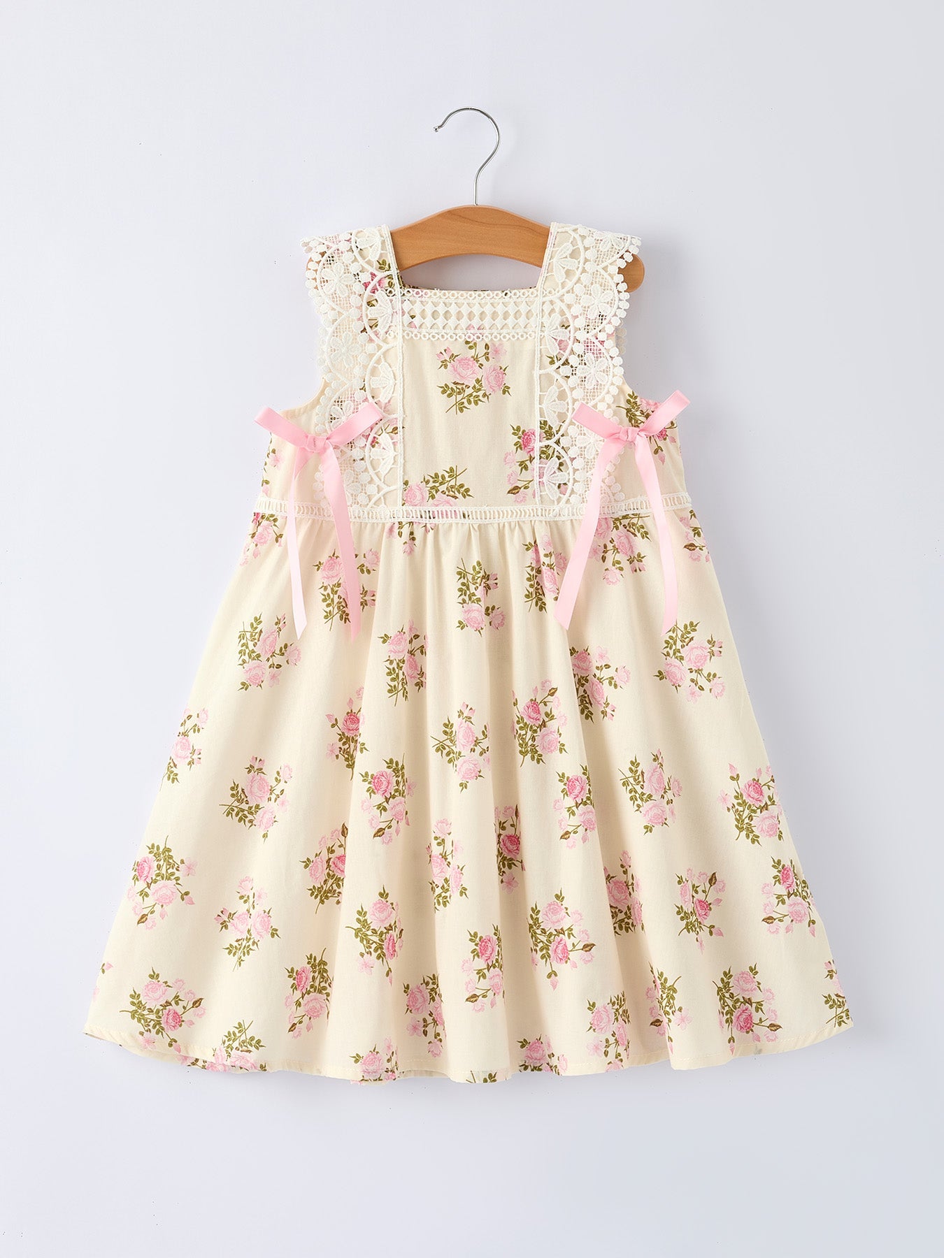 Lace-trimmed Bow Girls' Dress-Pink/Blue - Pink - Dress