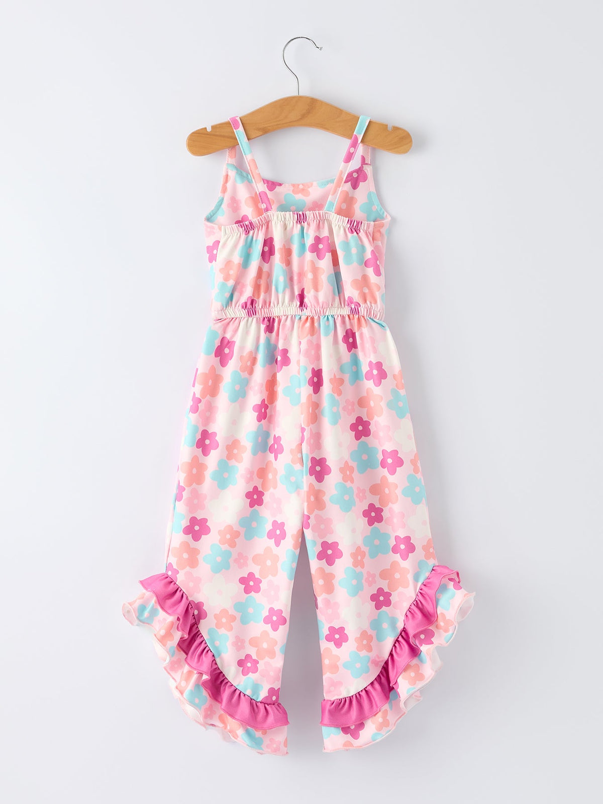 Girl Colorful Floral Ruffle Sling Flared Jumpsuit - - Jumpsuit