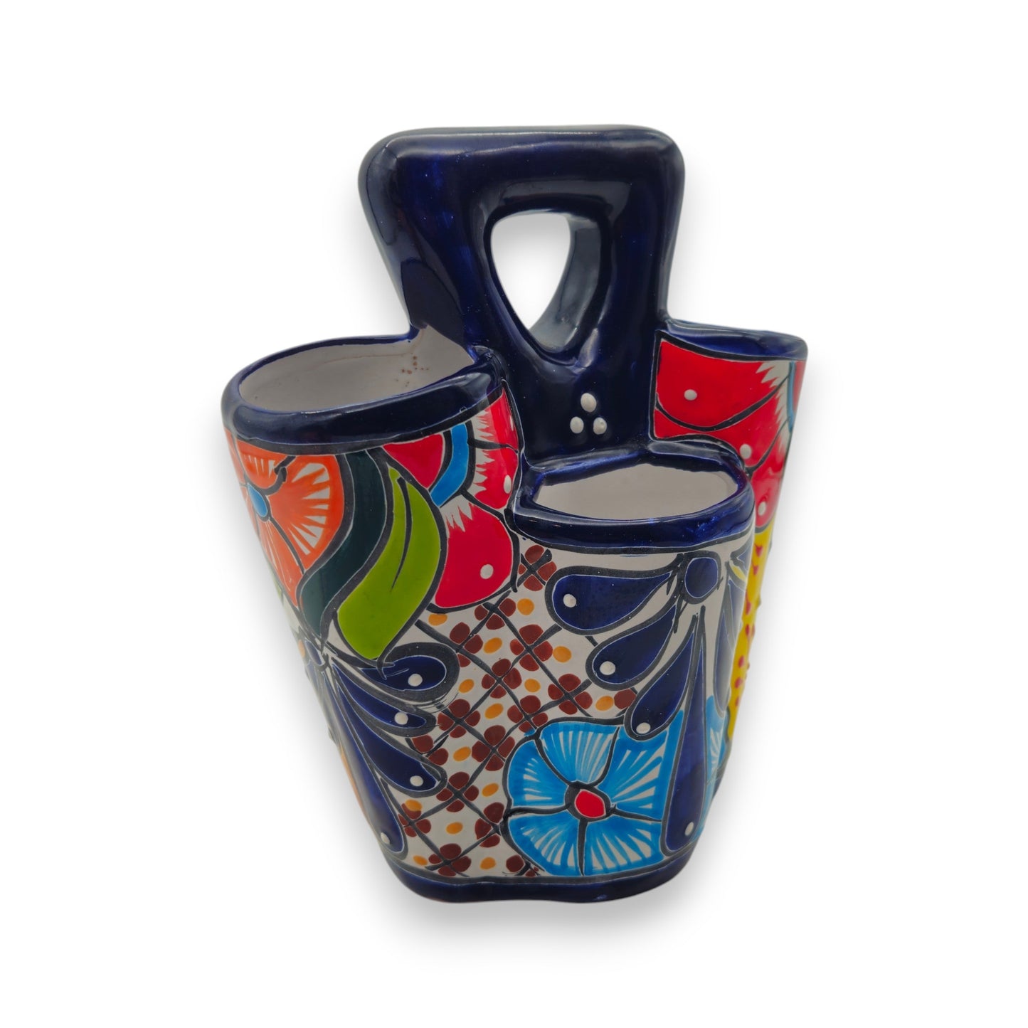Talavera Utensil Holder Colorful Handmade Mexican Organizer - - Talavera Utensil Holder