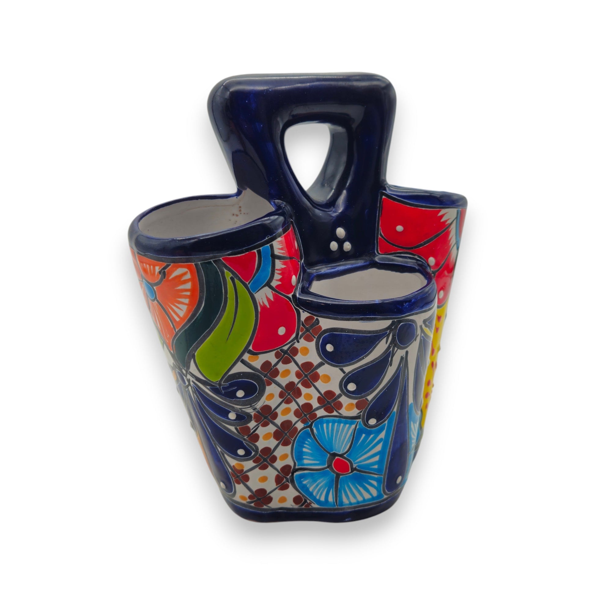 Talavera Utensil Holder Colorful Handmade Mexican Organizer - - Talavera Utensil Holder