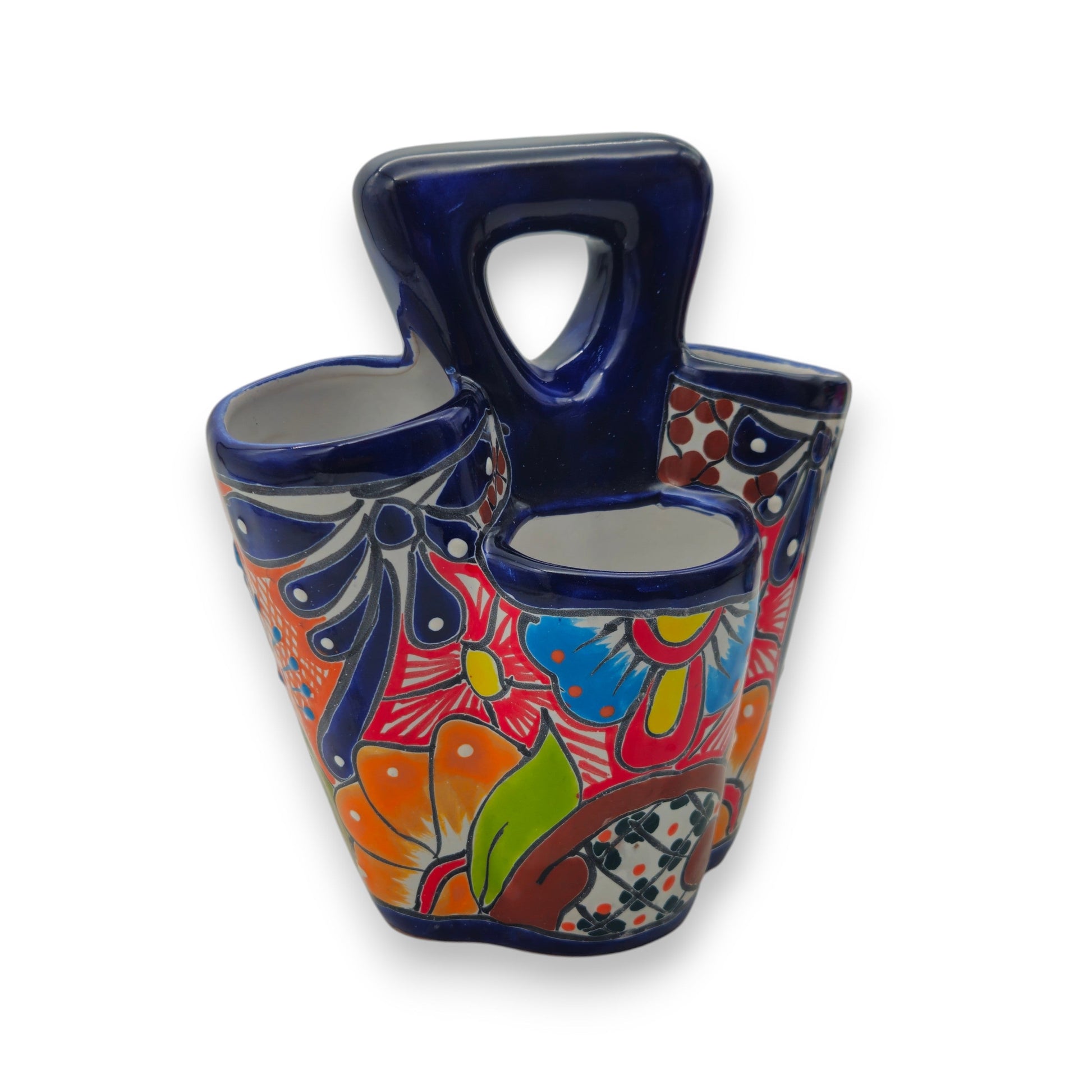 Talavera Utensil Holder Colorful Handmade Mexican Organizer - - Talavera Utensil Holder