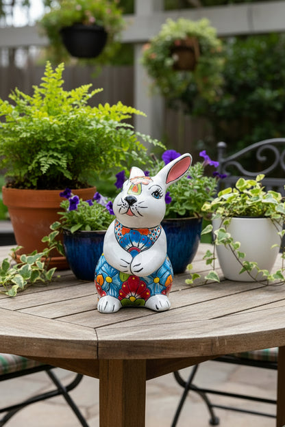 Talavera Bunny Statue Colorful Hand-Painted Mexican Rabbit Decor - - Talavera Statue