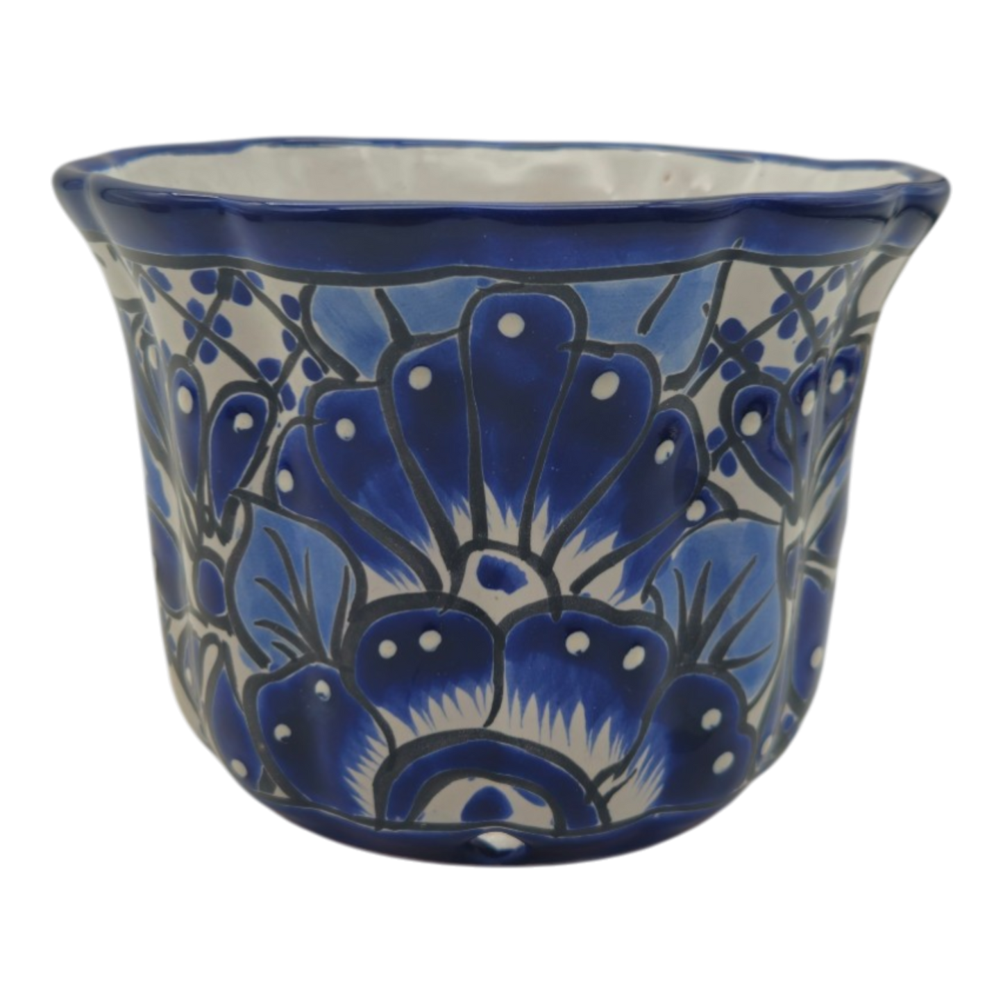 Talavera Flower Pot Handmade Blue & White Mexican Ceramic - - Talavera Flower Pot