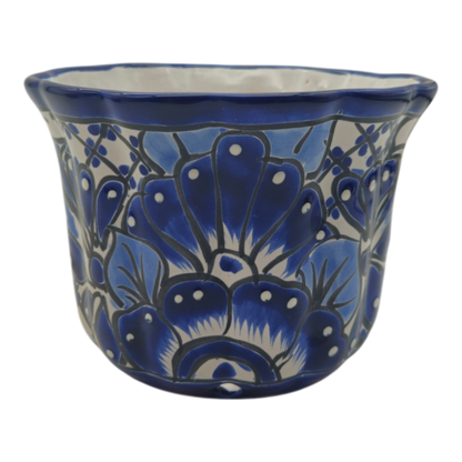Talavera Flower Pot Handmade Blue & White Mexican Ceramic - - Talavera Flower Pot