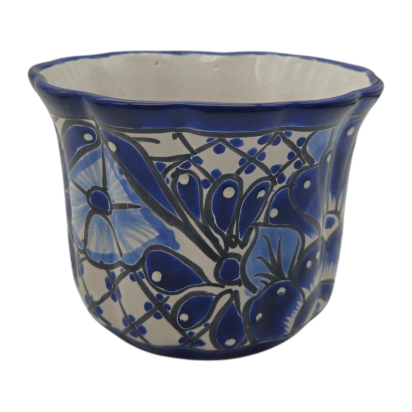 Talavera Flower Pot Handmade Blue & White Mexican Ceramic - - Talavera Flower Pot