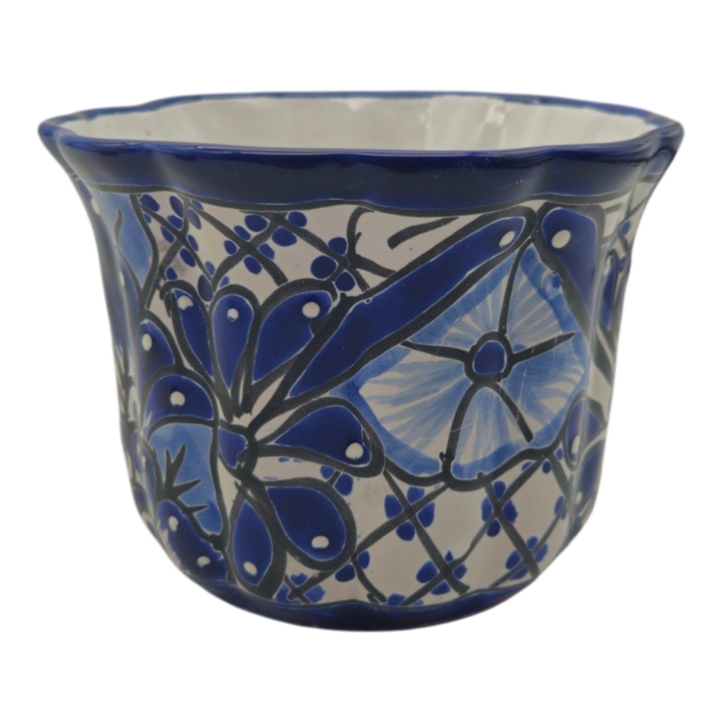 Talavera Flower Pot Handmade Blue & White Mexican Ceramic - - Talavera Flower Pot