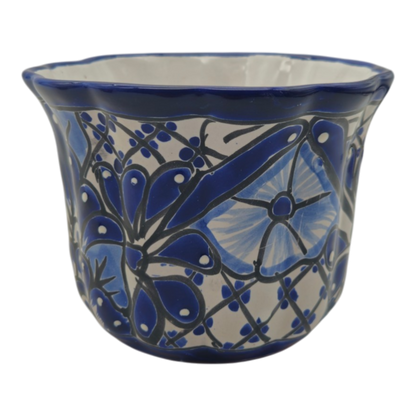 Talavera Flower Pot Handmade Blue & White Mexican Ceramic - - Talavera Flower Pot