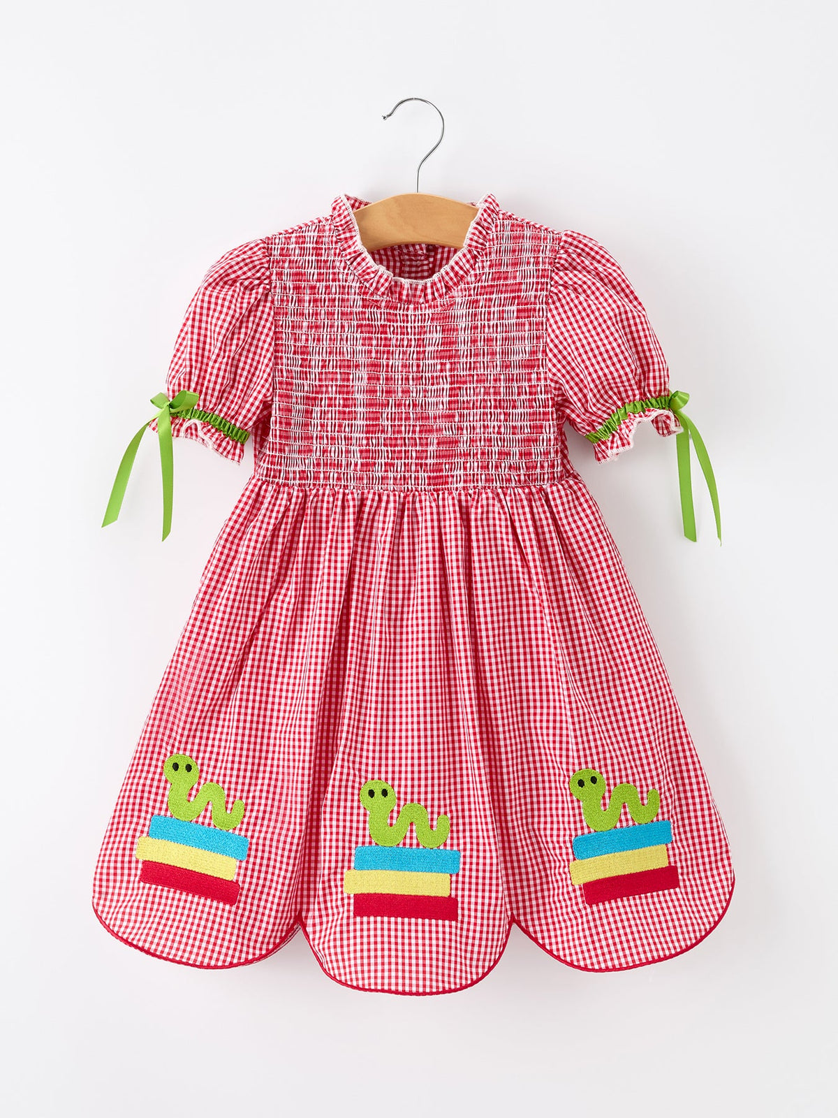 Girls Back To School Worm Plaid Twirl Dress Smocked - - Dress