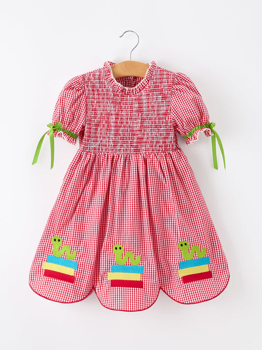 Girls Back To School Worm Plaid Twirl Dress Smocked - - Dress