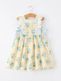 Lace-trimmed Bow Girls' Dress-Pink/Blue - Blue - Dress
