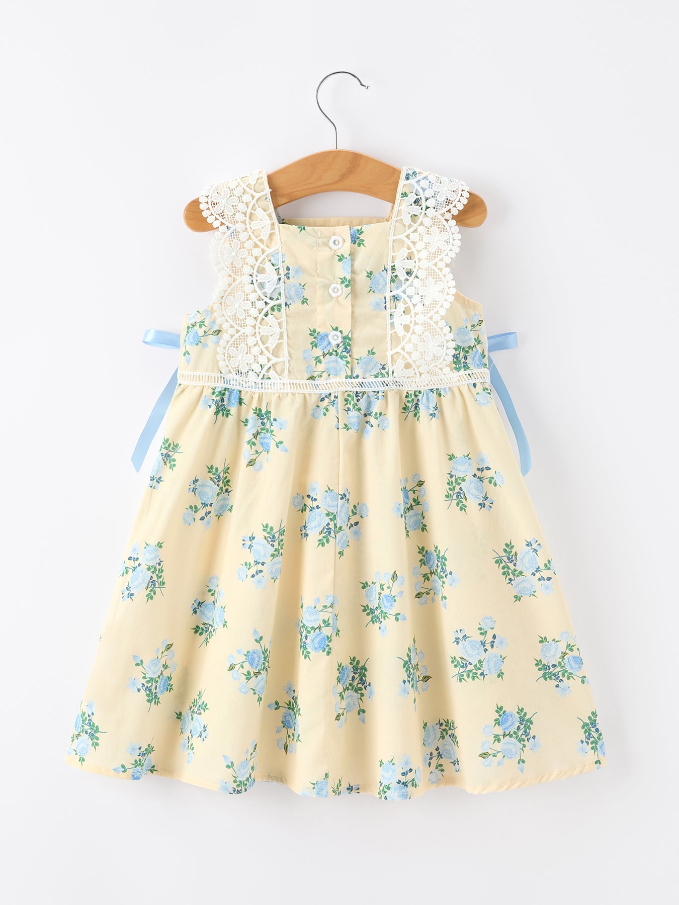 Lace-trimmed Bow Girls' Dress-Pink/Blue - - Dress